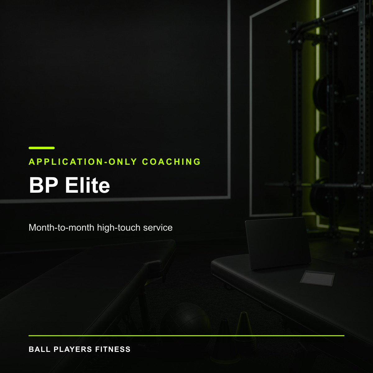 BP Elite digital product cover in the Ball Players Fitness black, white, and lime visual system