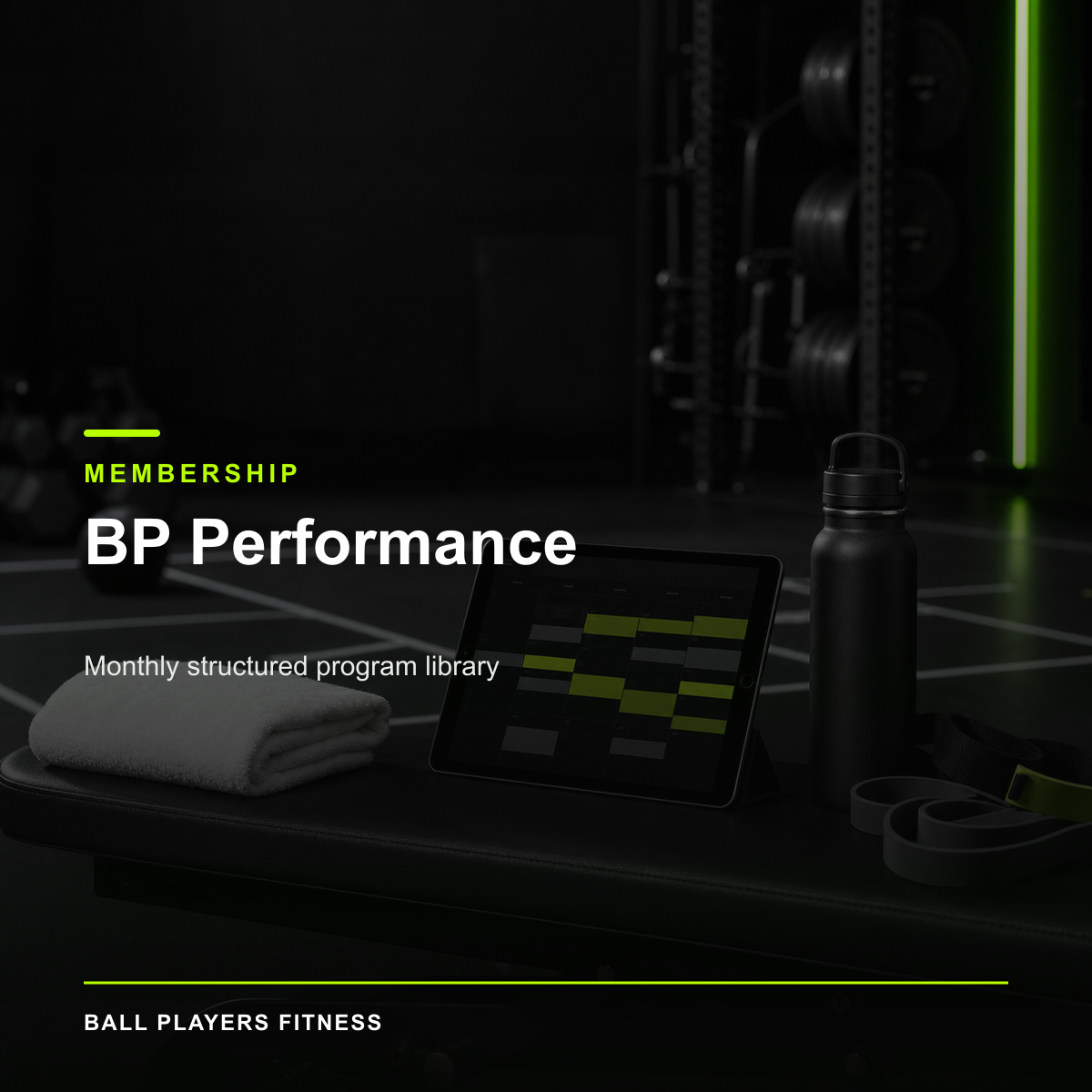 BP Performance digital product cover in the Ball Players Fitness black, white, and lime visual system